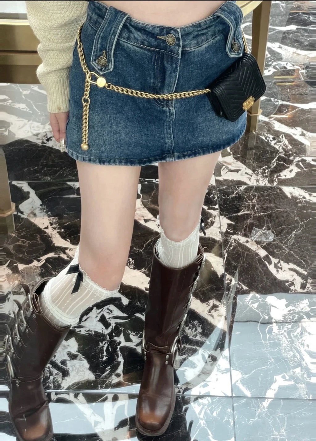 CHANEL Mini LeBoy Black Gold Leather Waist Bag For Women