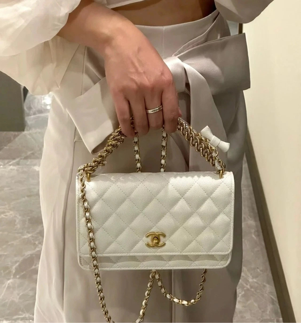 New Chanel Bow WOC Caviar Leather Chain Bag For Women