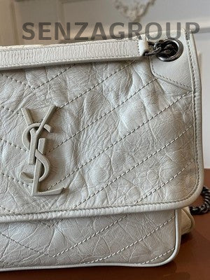 Saint Laurent Niki Bag White Silver Hardware Chain Crossbody Shoulder Bag