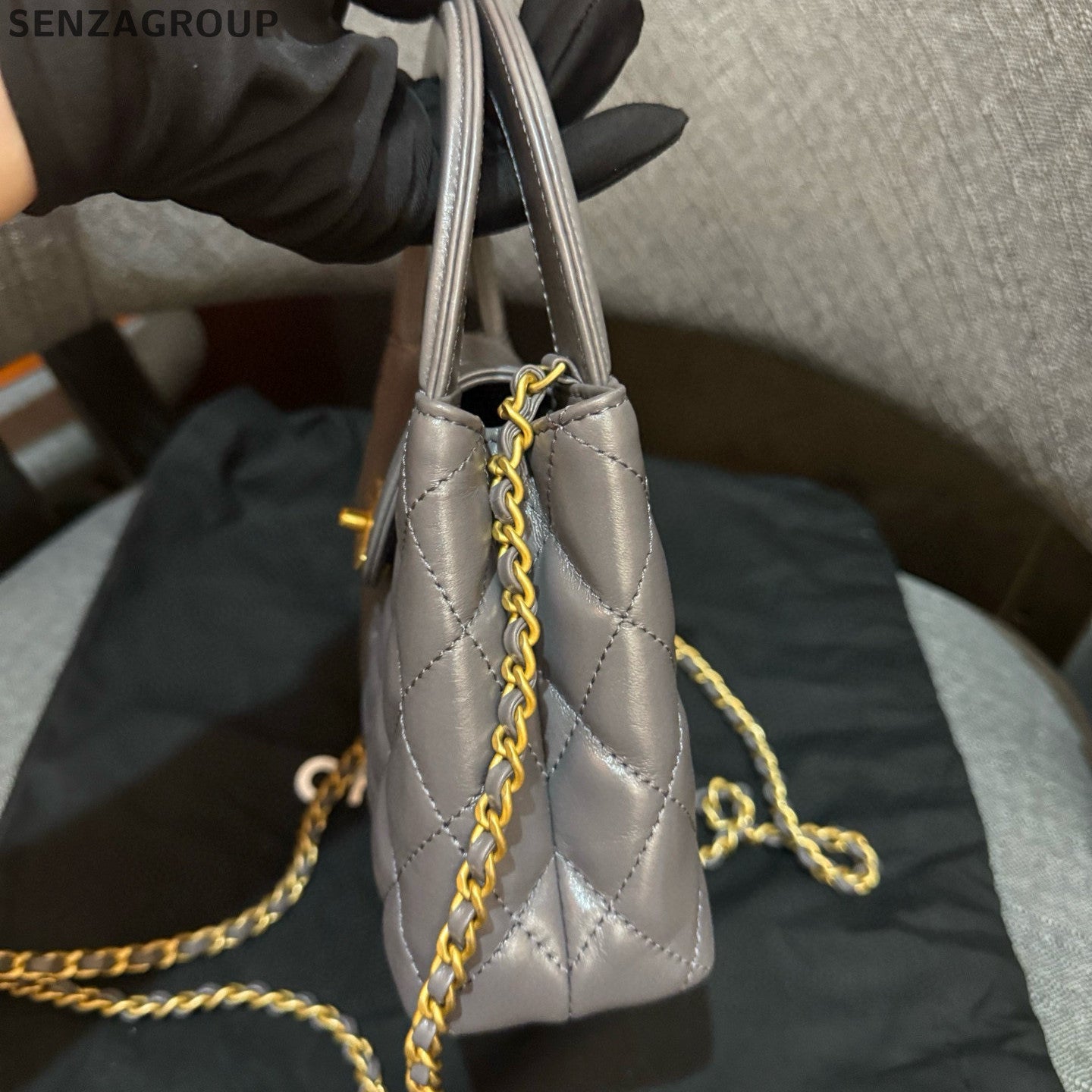 Chanel Kelly Large Grey Gold Chain Shoulder Bag Women's Fashion