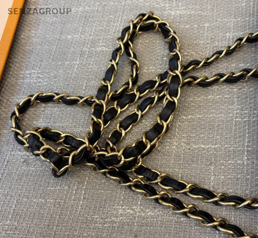 Chanel Classic Flap Lambskin Chain Shoulder Bag Crossbody Black Gold Women