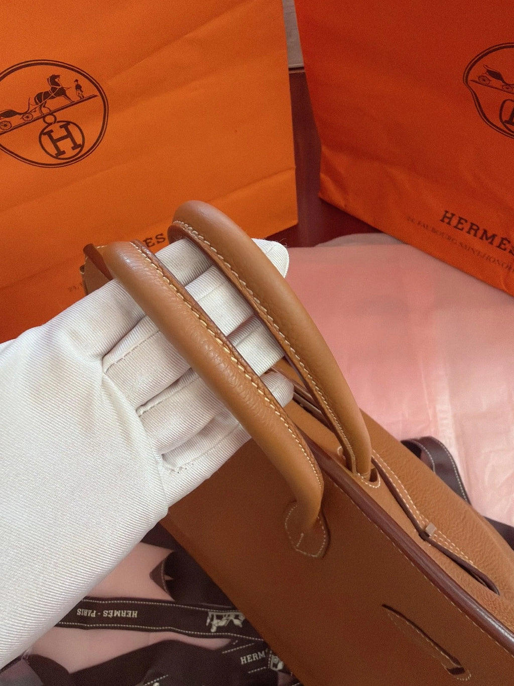 Hermes Birkin35 Top Handle Bag Brown Silver Used Women Classic