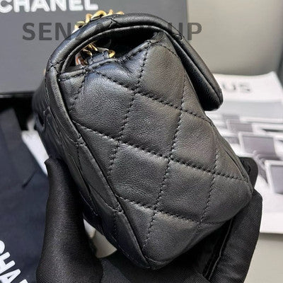 Chanel Black Caviar Gold Ball Mini Flap Bag Quilted Crossbody