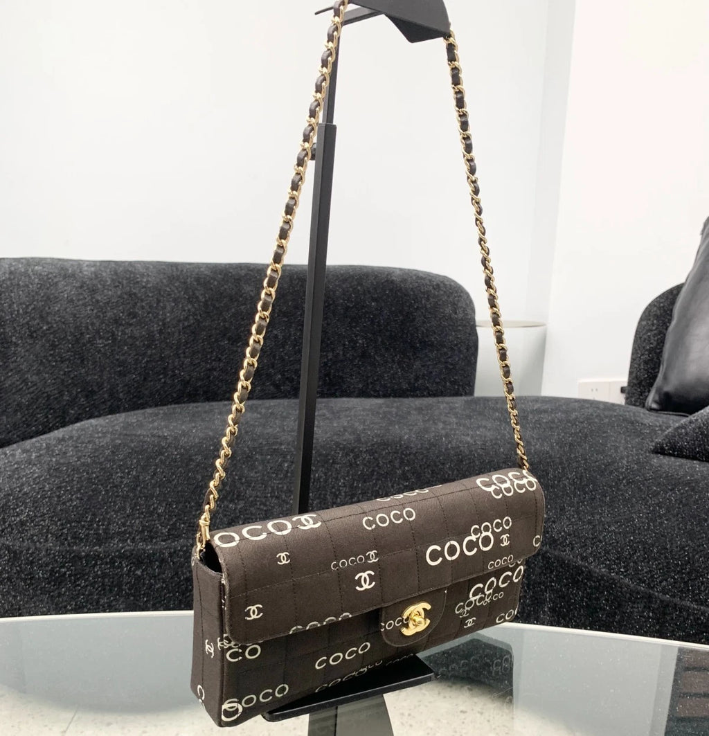 Chanel Coco Gold Chain Bag Canvas Turn Lock Shoulder Bag Women Fashion S