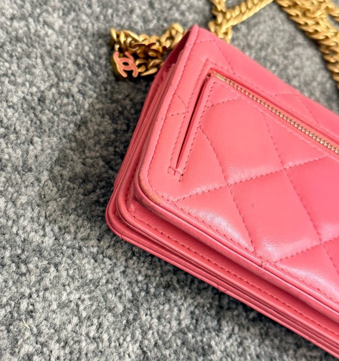Chanel WOC Mini Chain Shoulder Bag Pink Gold Diamond Women Classic Fashion