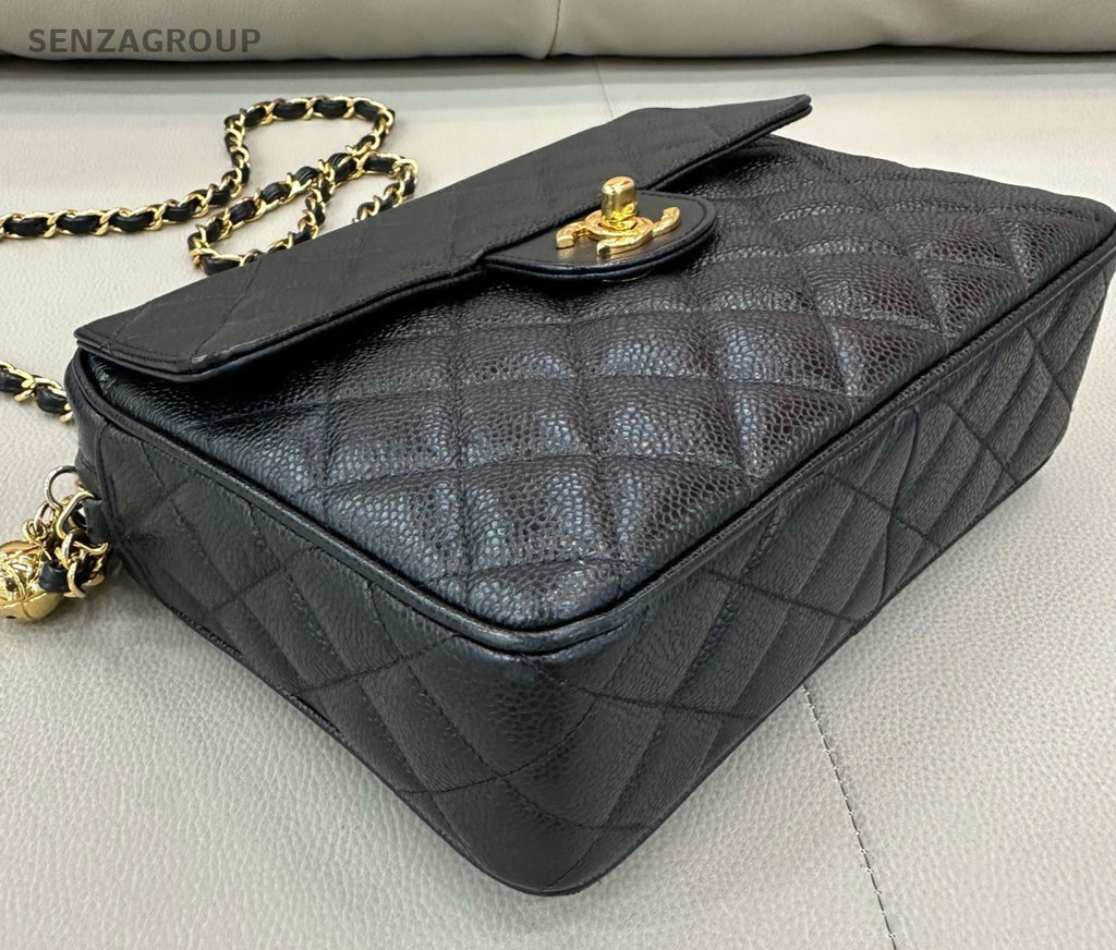 Chanel Camera Case Chain Calfskin Shoulder Bag Crossbody Black Gold Women
