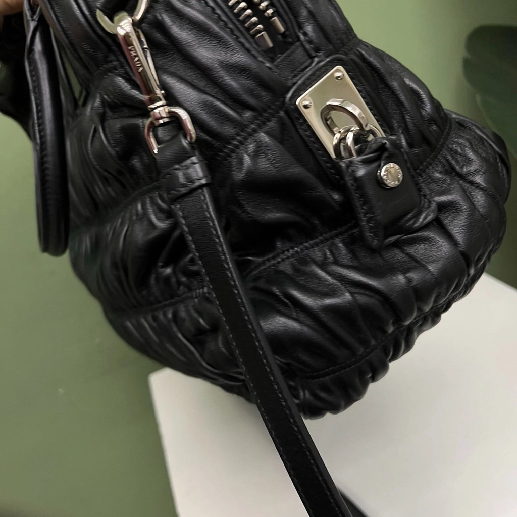 Prada Tote Bag 2ways Black Silver Hardware Crossbody Bag Excellent