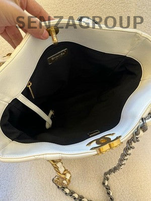 Chanel 19 Bag Tote White Gold Quilted Chain Shoulder Bag Women Classic