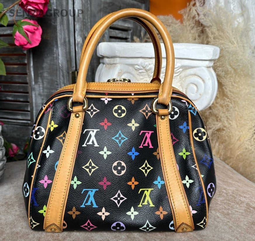 Louis Vuitton Monogram Black Multicolor Gold Top Handle Bag Used Women Classic