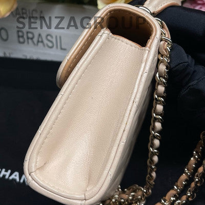 Chanel 23P Mini Chain Quilted Crossbody Bag Brown Gold Hardware