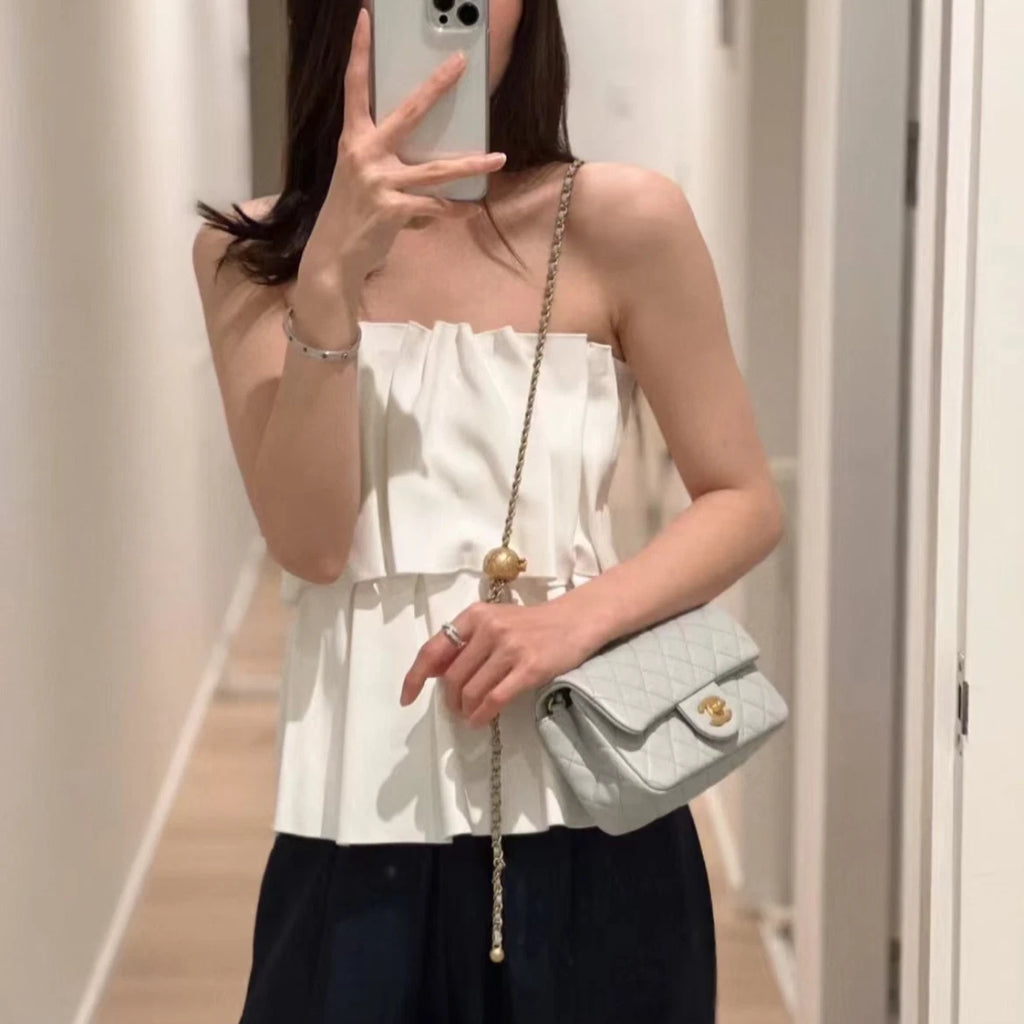 Chanel Classic Flap Mini Chain Shoulder Crossbody Gray Gold Diamond Women