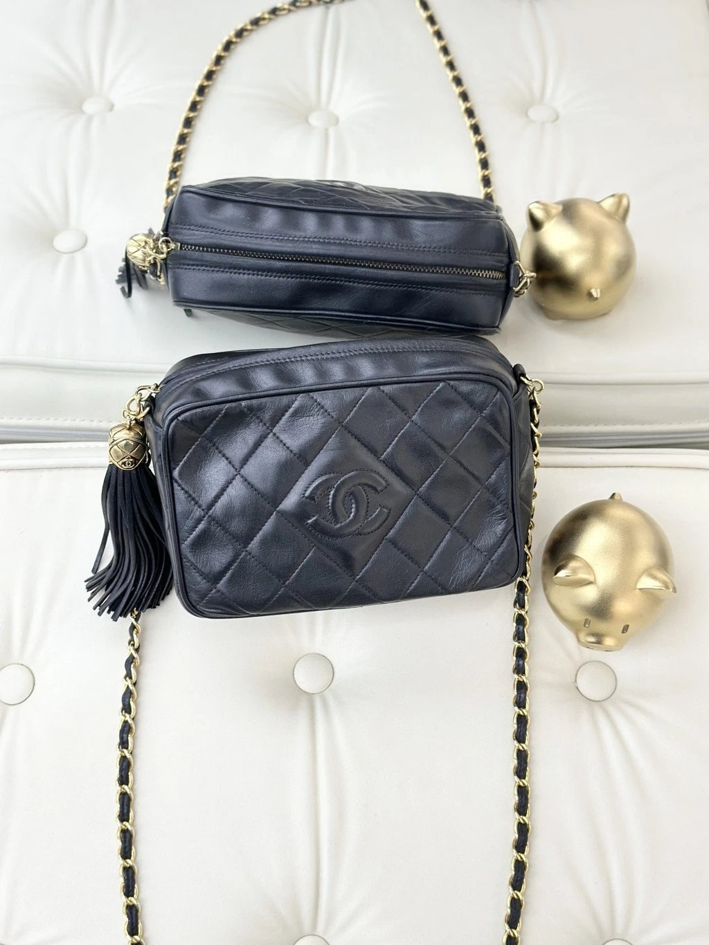 Chanel Vintage Lambskin Chain Shoulder Crossbody Bag Black Gold Hardware Women S