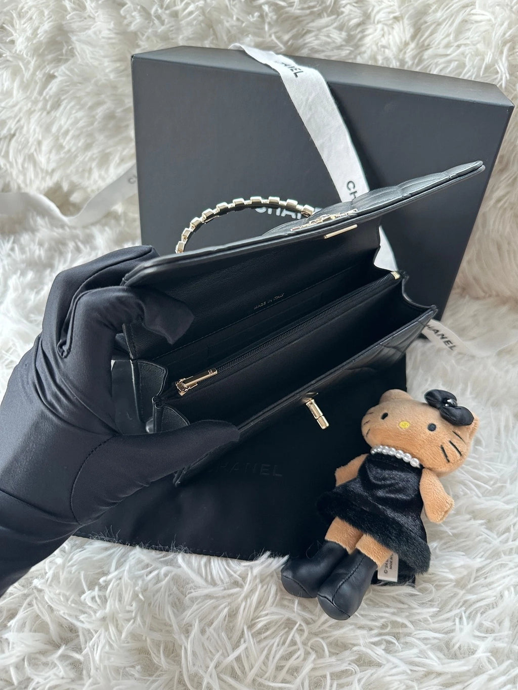 Chanel Diamond WOC Top Handle Crossbody Black Gold Women Classic