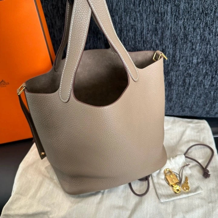 Hermes Picotin22 Gray Gold Handbag Used Women Classic Fashion D