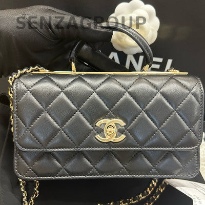 Chanel Quilted Black Gold Shoulder Crossbody Handbag - Women's Classic