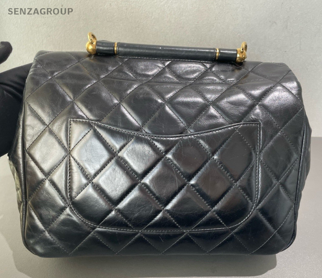 Chanel Diamond Chain Top Handle Bag Shoulder Bag Crossbody Black Gold Women