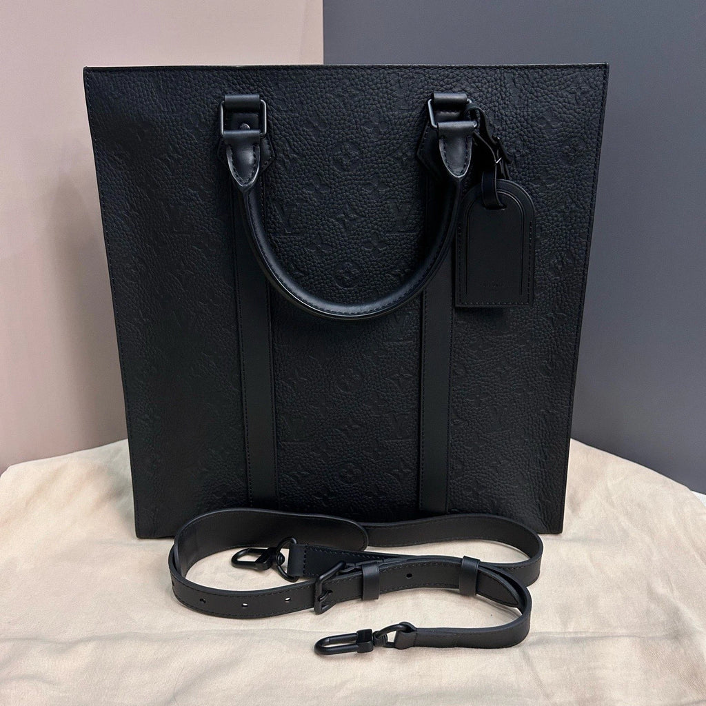 Excellent Louis Vuitton Sac Plat Calfskin Monogram Black Handbag Shoulder Bag