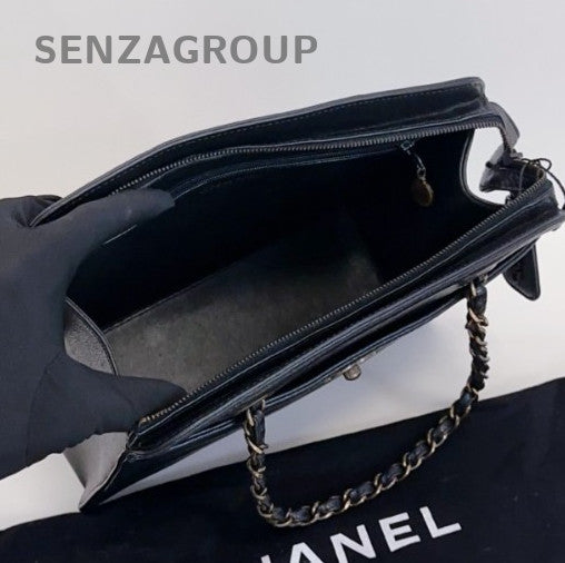 Chanel Kelly Chain Calfskin Handbag Black Gold Women Classic Designer Vintage