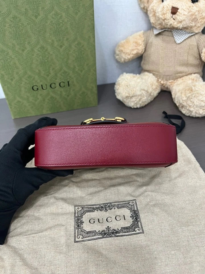 Gucci Red Mini 1955 Saddle Shoulder Bag Double Strap For Women