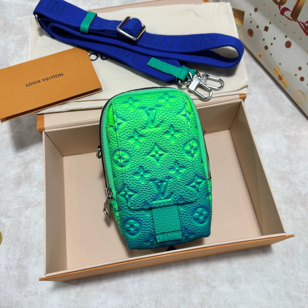Louis Vuitton Taurillon Illusion Double Phone Flap Pouch Green Crossbody