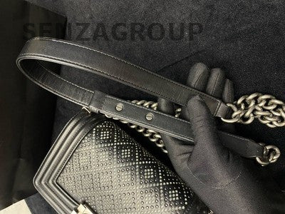 Chanel Black Silver Calfskin Small Le Boy Chain Shoulder Crossbody Bag