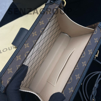 LV Monogram Hard Box Bag Brown Black Gold Buckle Women's Fashion