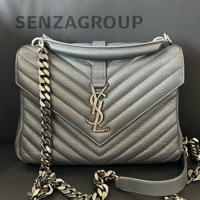 Saint Laurent YSL Small Gray Messenger Bag Silver Chain Crossbody Women