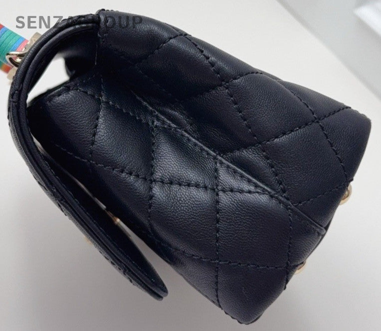 Chanel Coco Mini Top Handle Chain Shoulder Bag Crossbody Black Gold Women