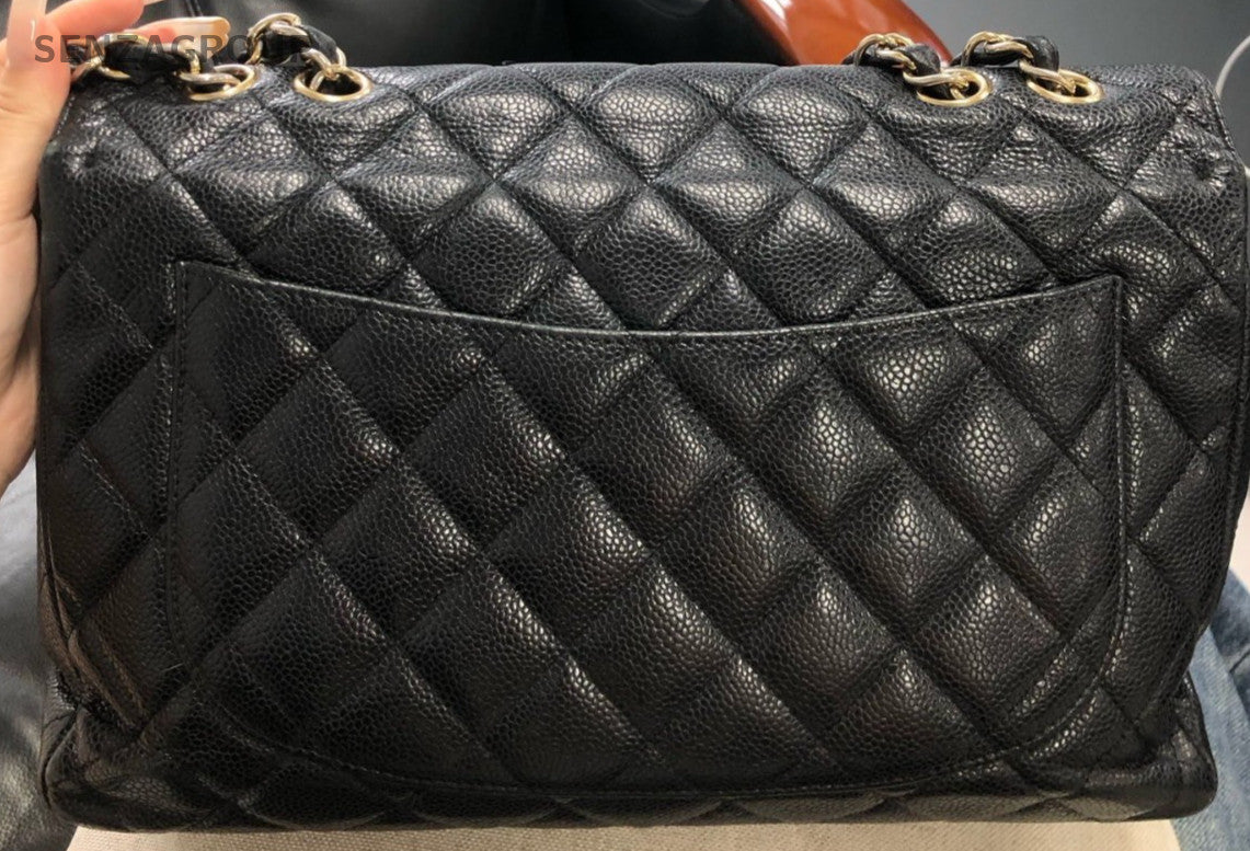 Chanel Classic Flap Jumbo Chain Shoulder Bag Black Gold Used Women Classic