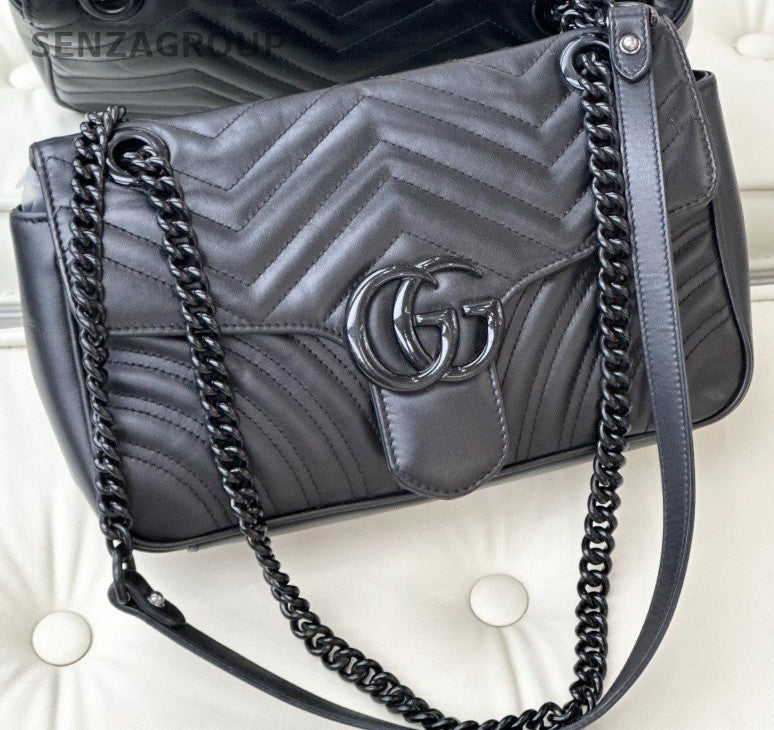 Gucci GG Marmont 26 SoBlack Calfskin Chain Shoulder Crossbody Bag Women Black
