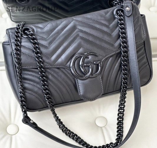Gucci GG Marmont 26 SoBlack Calfskin Chain Shoulder Crossbody Bag Women Black