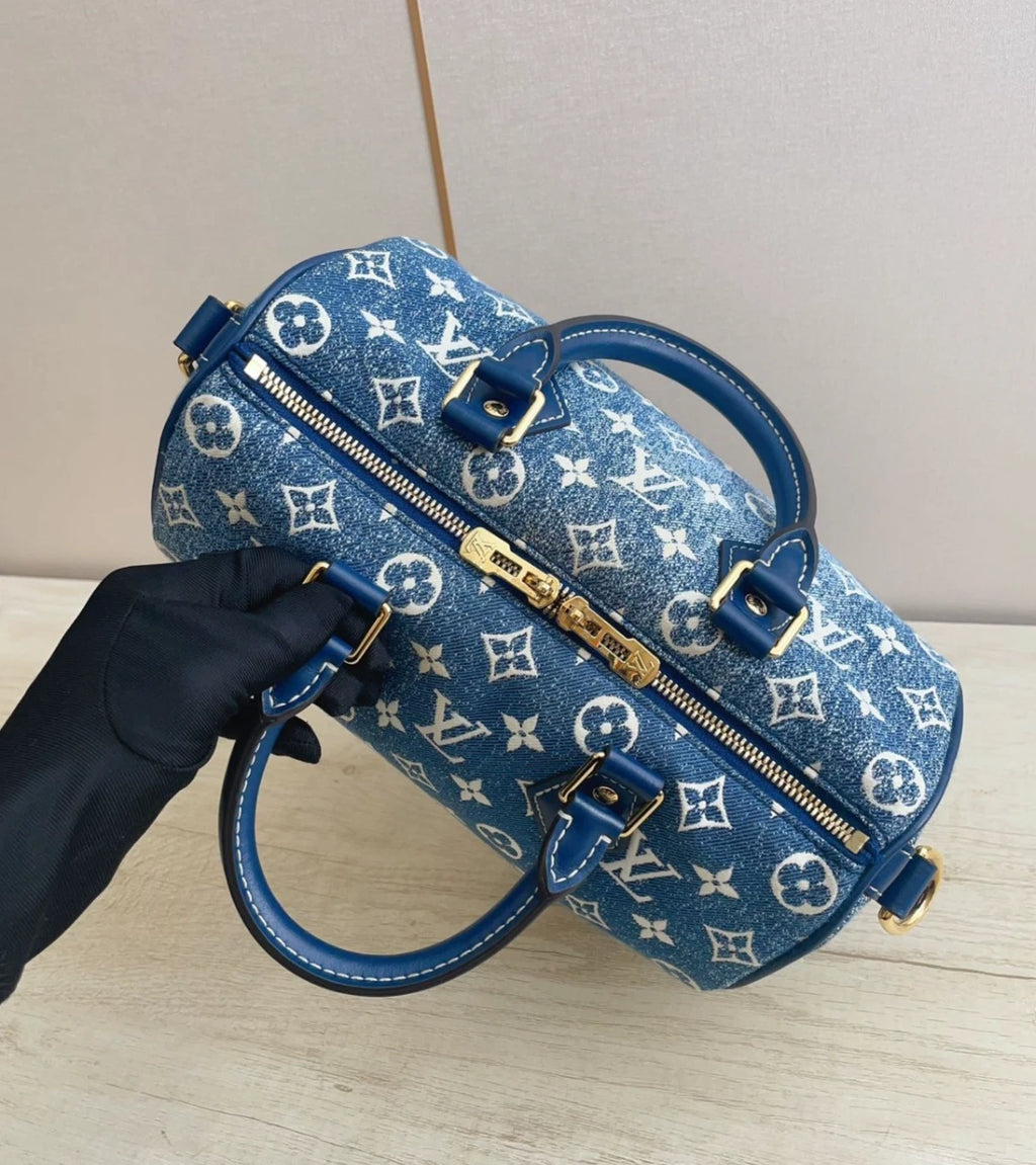 Louis Vuitton Speedy25 Denim Monogram Tote Top Handle Bag Shoulder Women