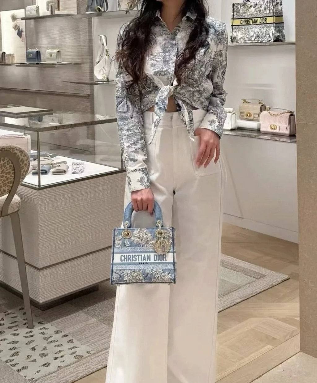 New Dior Lady D-Lite Embroidered Cotton Handbag Shoulder Bag For Women