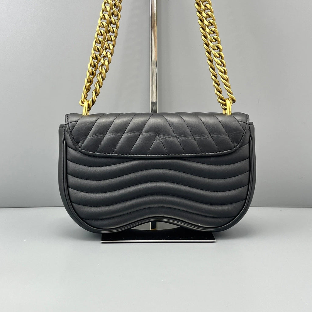 Authentic Louis Vuitton New Wave Black Quilted Leather Chain Shoulder Crossbody