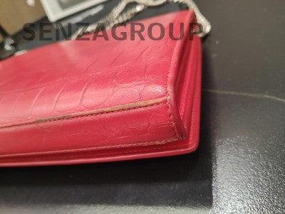 YSL Saint Laurent Red Envelope Chain Shoulder Bag Silver Hardware Classic