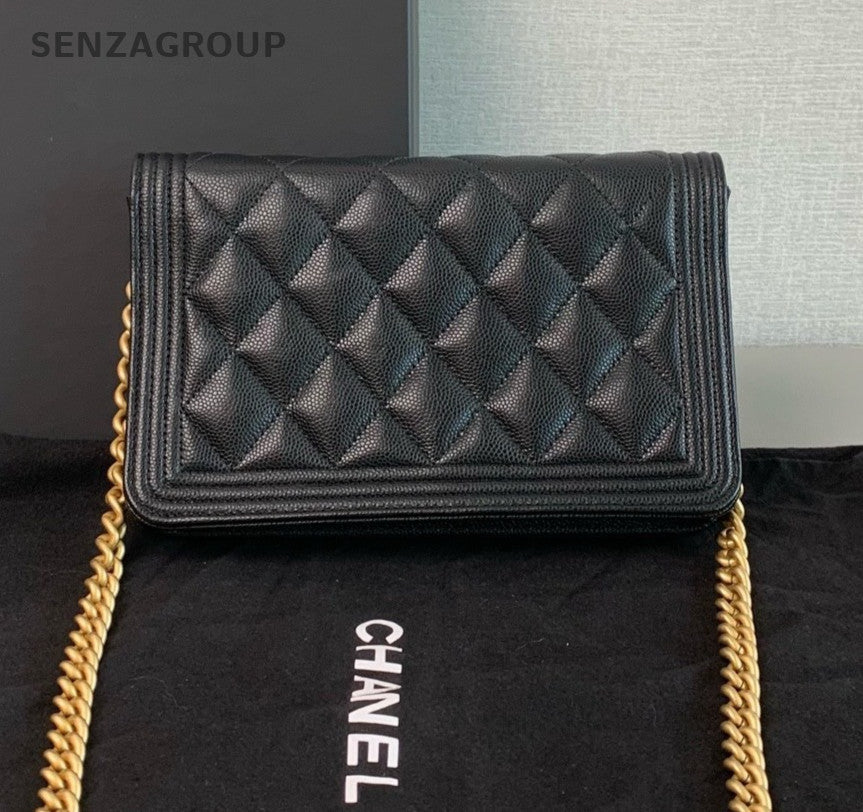 CHANEL Leboy Woc Calfskin Chain Shoulder bag Crossbody Women Black Gold
