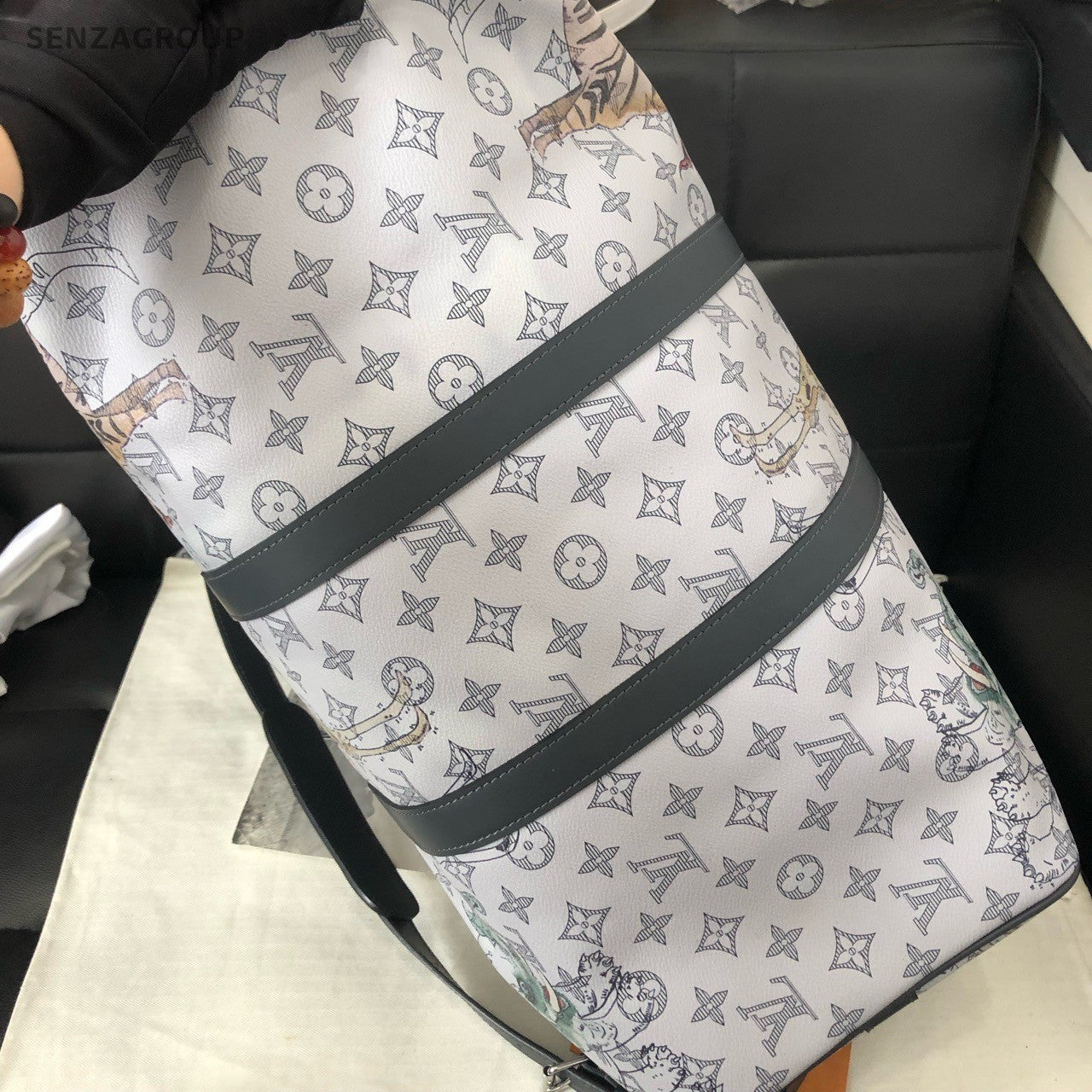 Louis Vuitton Keepall Monogram Luggage Top Handle Bag White Silver Women Classic