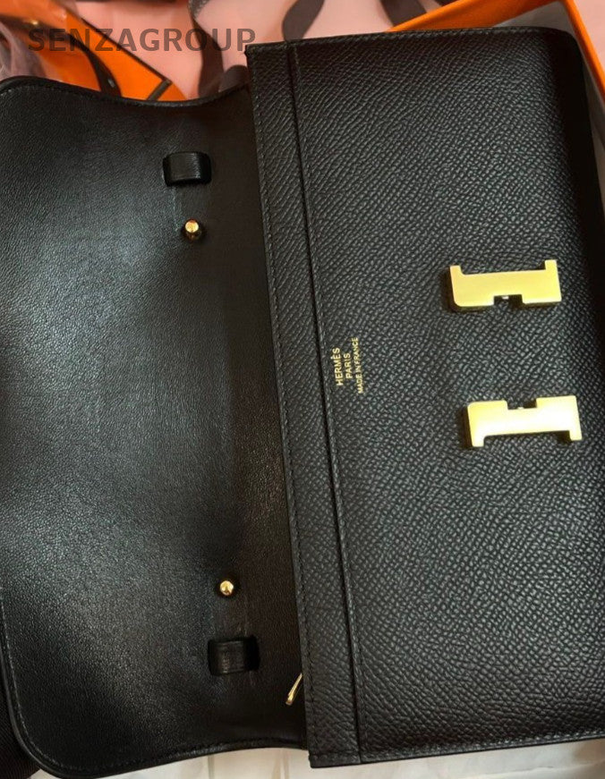Hermes Togo Epsom Leather Shoulder Bag Black Gold Used Women Classic
