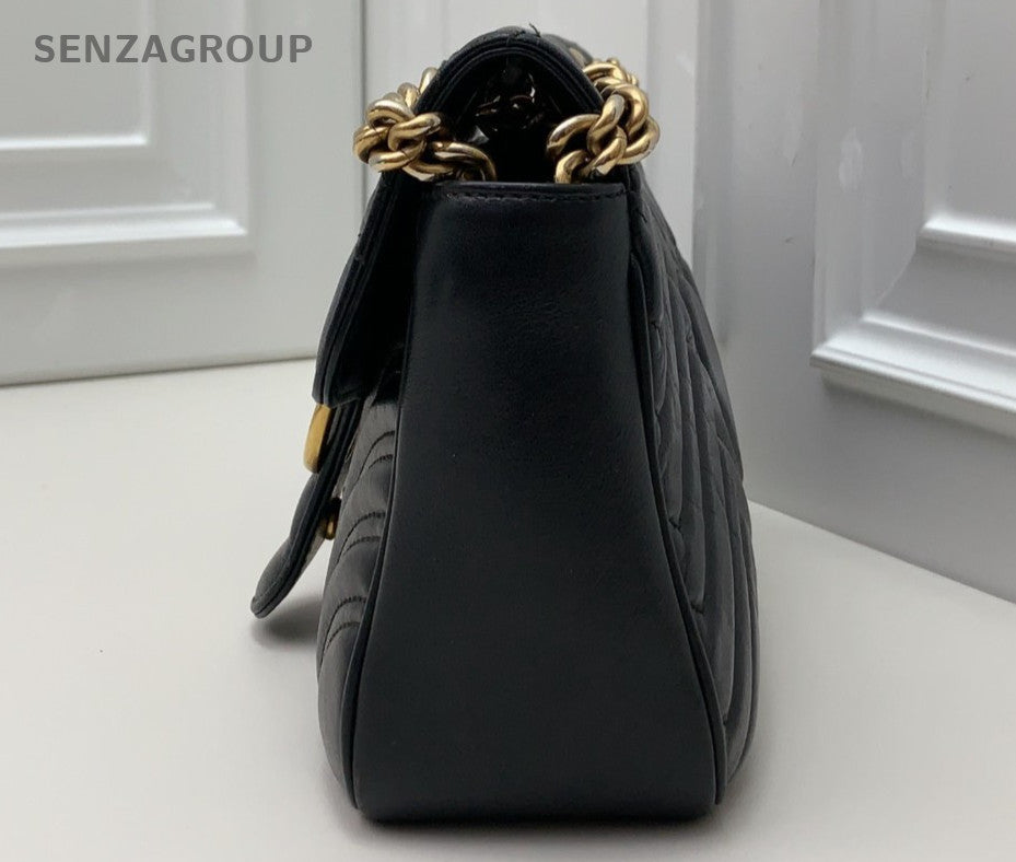 Gucci Marmont26 Chain Shoulder Bag Crossbody Black Gold Used Women Classic