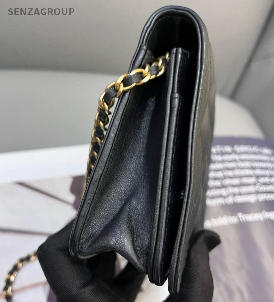 Chanel Leboy WOC Calfskin Chain Crossbody Shoulder Bag Black Gold Women Classic