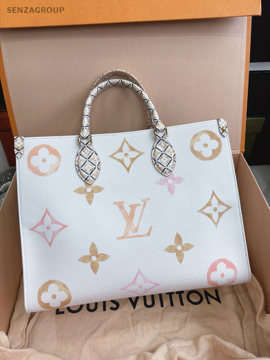 Louis Vuitton ONTHEGO MM Tote Monogram Summer Edition Handbag Women White