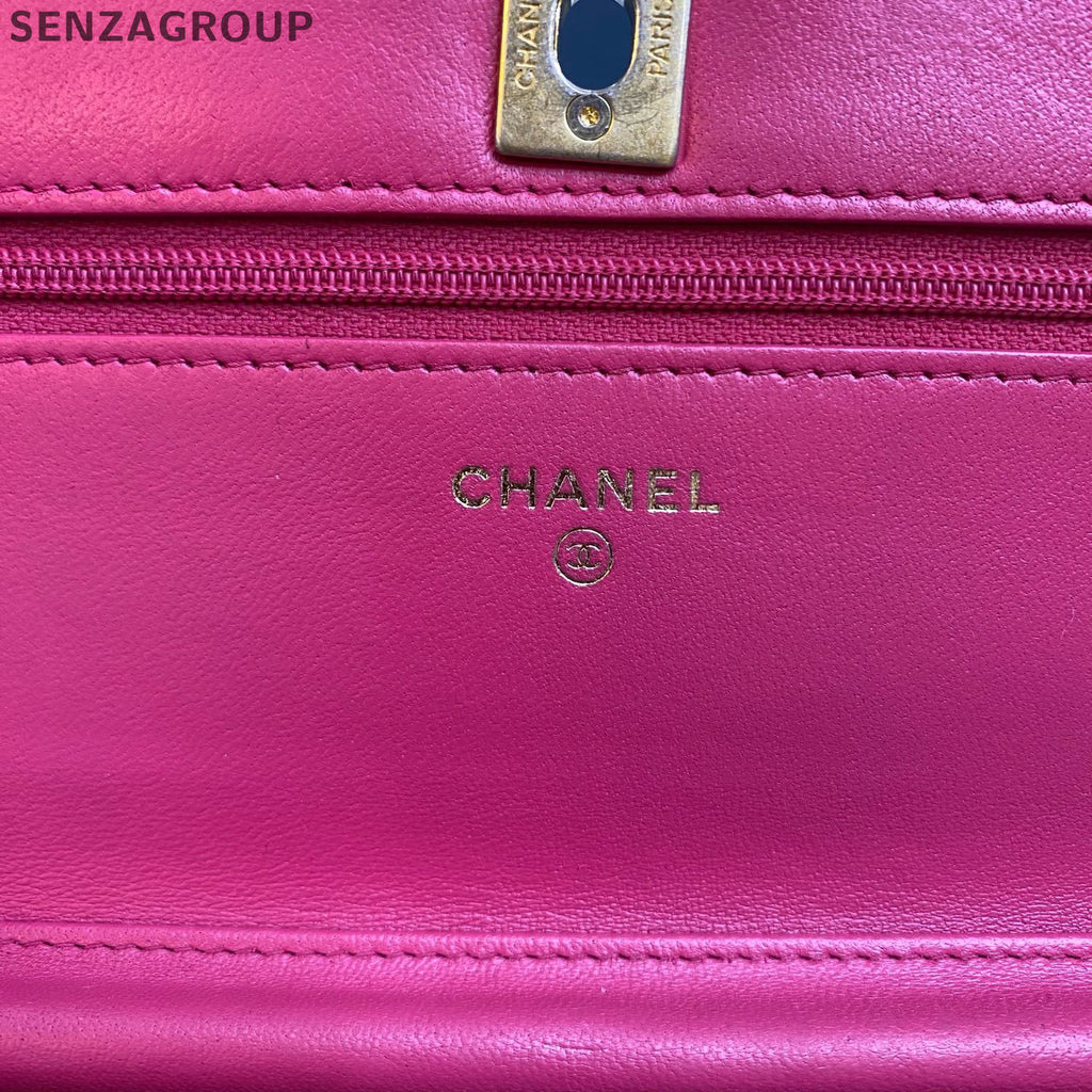Chanel Lambskin WOC Quilted Chain Shoulder Crossbody Bag Pink Gold