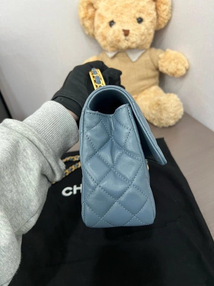 CHANEL Blue Gold Top Handle Crossbody Bag For Women