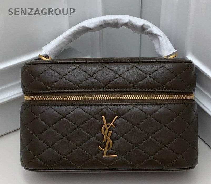 Saint Laurent Gaby Mini Lambskin Top Handle Bag Crossbody Green Gold Women