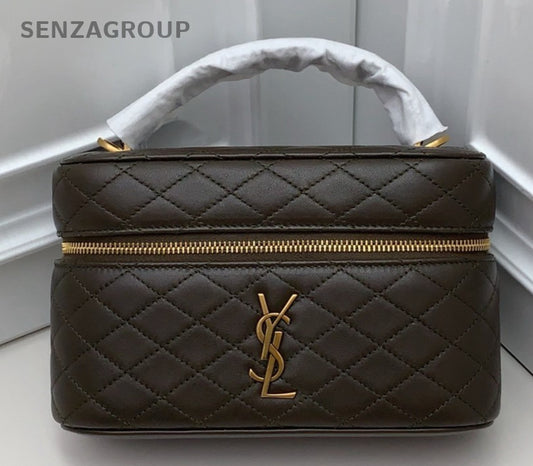 Saint Laurent Gaby Mini Lambskin Top Handle Bag Crossbody Green Gold Women