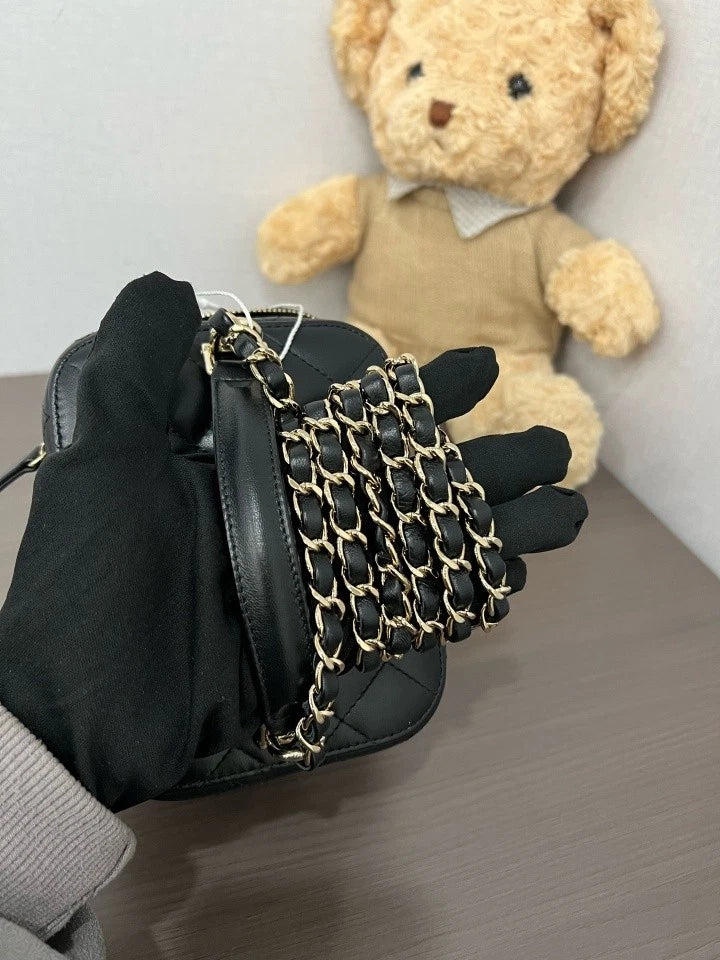 Chanel Black Gold Leather Box Crossbody Bag For Women