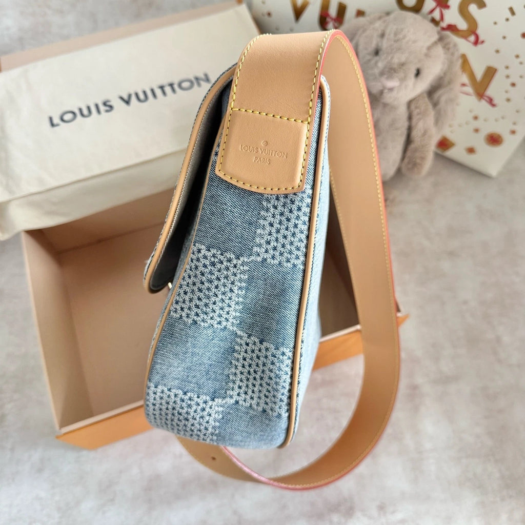 New Louis Vuitton Denim Checkerboard Messenger Bag For Women