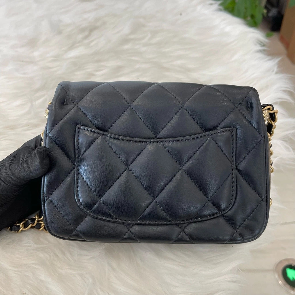 Chanel Quilted Square Mini Flap Bag Black Gold Women's Fashion