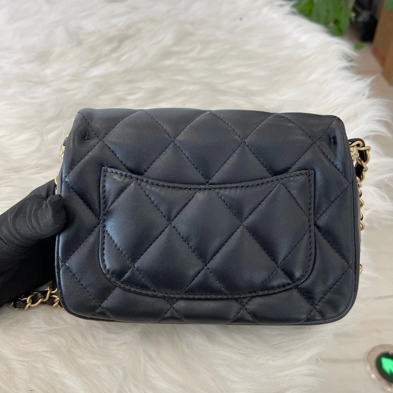 Chanel Quilted Square Mini Flap Bag Black Gold Women's Fashion