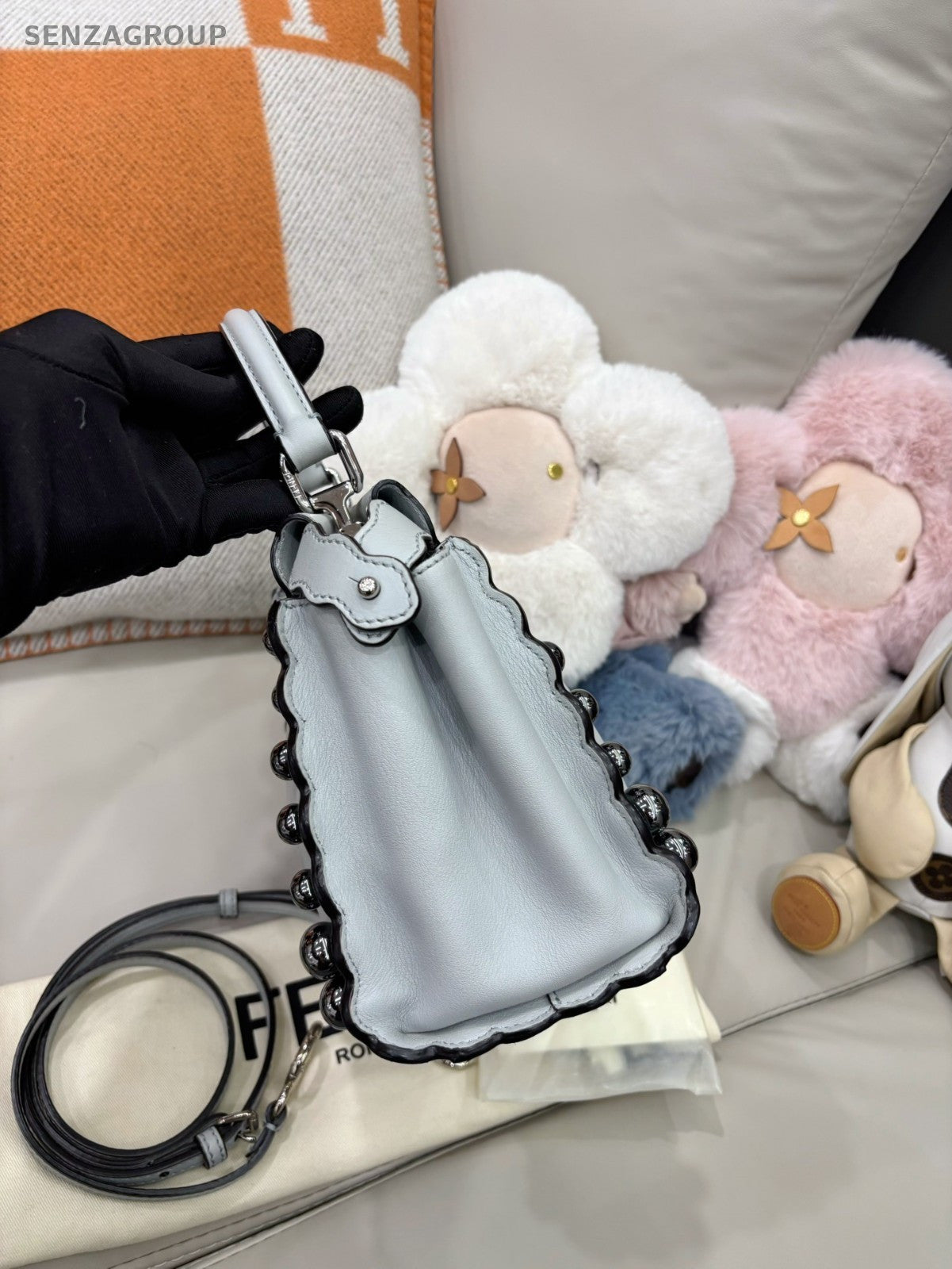 FENDI Peekaboo PM Top Handle 2way Shoulder Handbag Light gray Women Classic